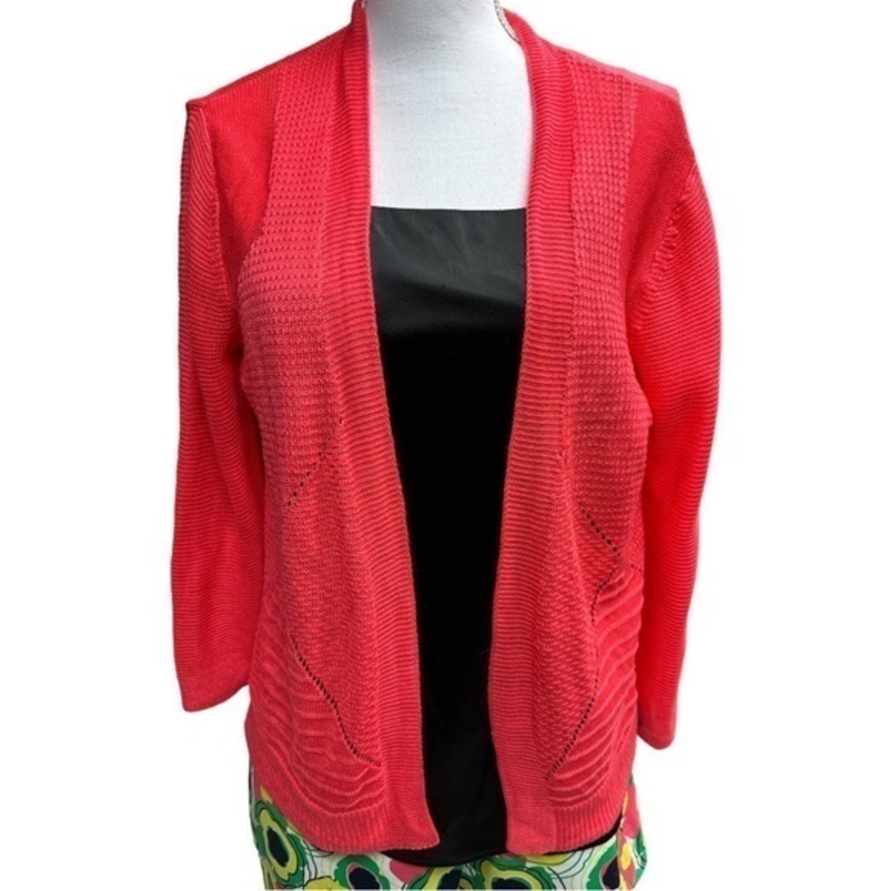 Worthington Drape Orange Cardigan Sweater Novelty Stitching Size XL Career Work